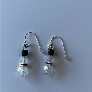 Red Snowman Dangle Bead Earrings